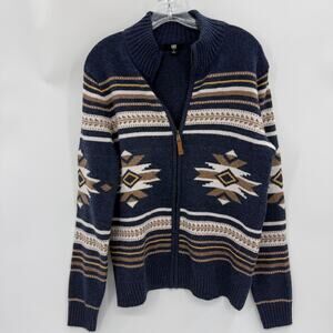 FRYE Southwestern Full Zip Knit Sweater Size S Cardigan Mock Neck Rustic Aztec